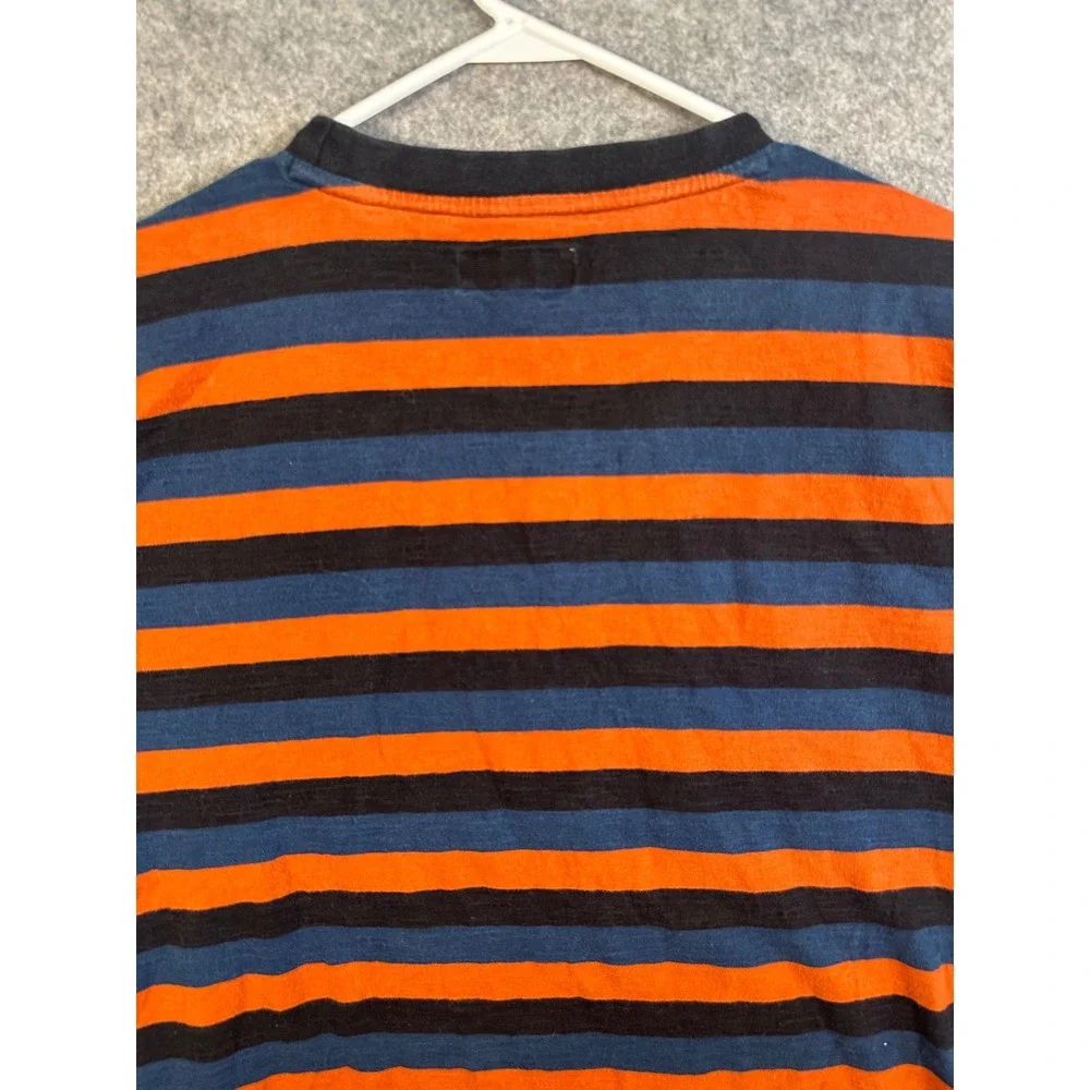 Guess Originals Mens Striped T-Shirt Orange Navy Black Embroidered Logo Large - Picture 8 of 9
